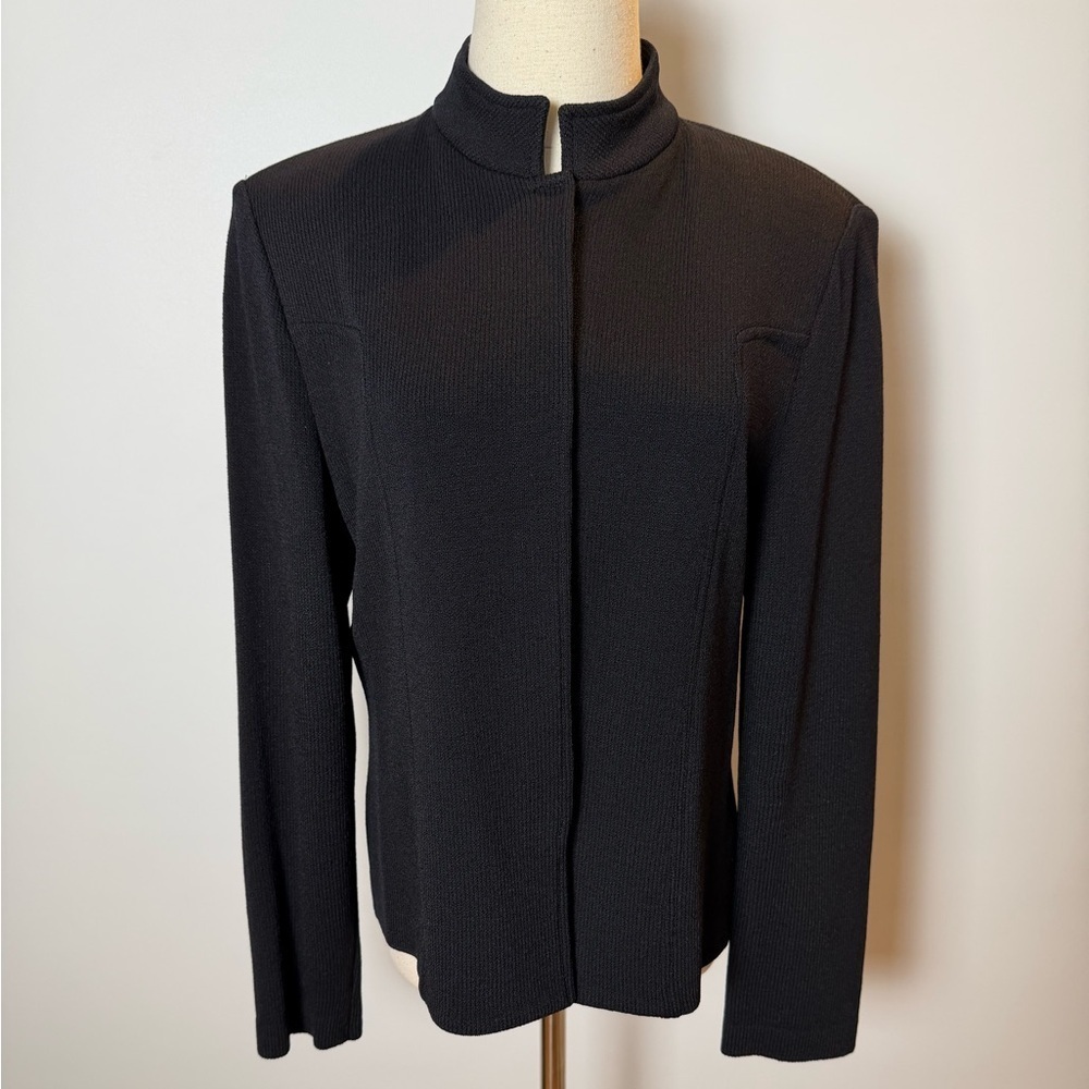 St. John Black Textured Knit Jacket Size 10 - Picture 3 of 10